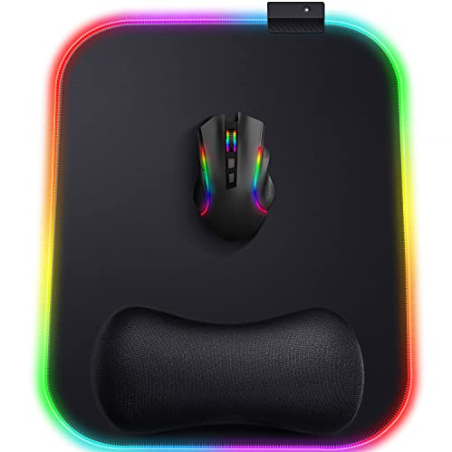 Килимок для миші Gimars RGB із підставкою для зап’ястя, дуже великий ергономічний килимок для ігрової миші розміром 12 x 10 дюймів із 11 режимами світлодіодного підсвічування, нековзка гумова основа, тканина з лайкри для ноутбуків, комп’ютерів, комп’ютерних ігор