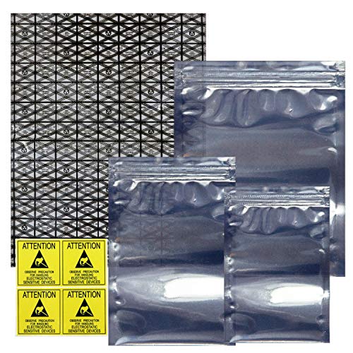 Антистатичні пакети з відкритим верхом і можливістю повторного закривання Екрануючий пакет від електростатичного розряду з антистатичними етикетками для жорсткого диска SSD HDD Материнська плата Відеокарта RAM Електронні пристрої (упаковка з 40 штук) (різні розміри)