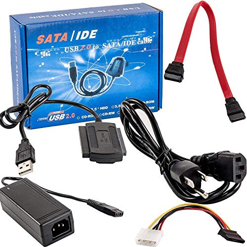 Звичайний кабель-перехідник SATA/PATA/IDE на адаптер USB 2.0 для 2,5/3,5-дюймового жорсткого диска/5-дюймового оптичного приводу із зовнішнім адаптером змінного струму