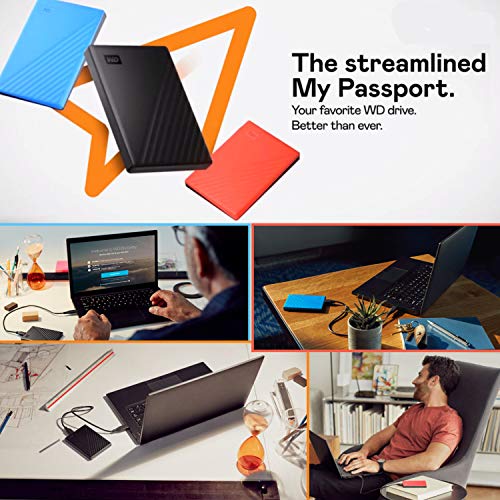 Портативний зовнішній жорсткий диск WD 2TB My Passport USB 3.2 Gen 1 Slim (2019, чорний) + футляр для компактного жорсткого диска (чорний) (2TB, чорний)