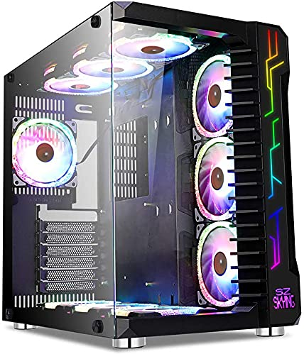 SZSKYING Корпус для ігрового ПК ATX Комп’ютерна гра mid Tower 3.0 USB Загартоване скло Панель з 10 ПК ARGB Пульт дистанційного керування вентиляторами Чорний