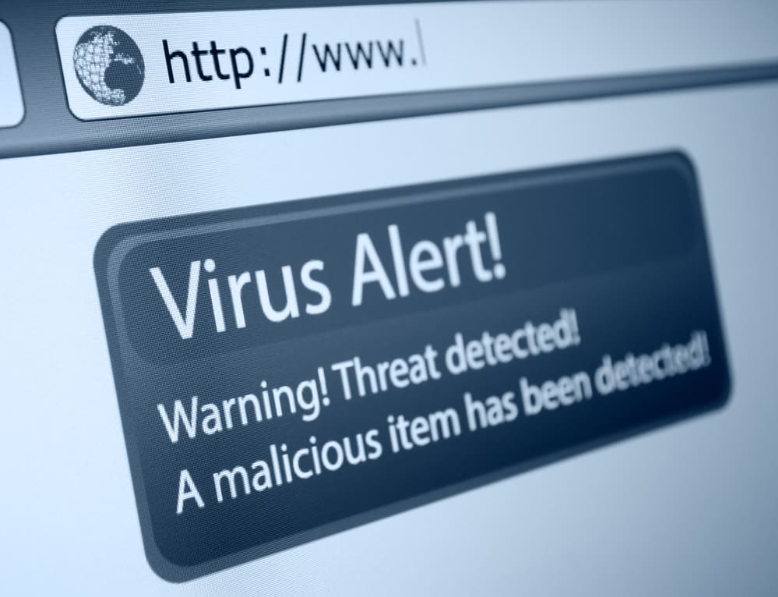 Крупним планом веб-браузера Virus Alert Sign in Internet Browser на РК-екрані