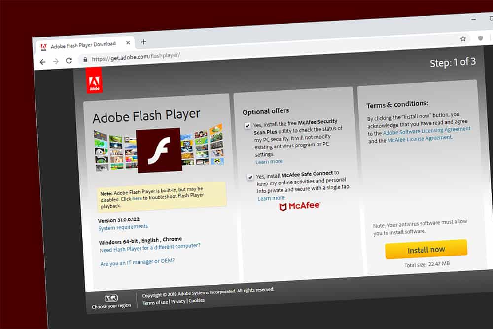 Домашня сторінка веб-сайту добе Flash Player.